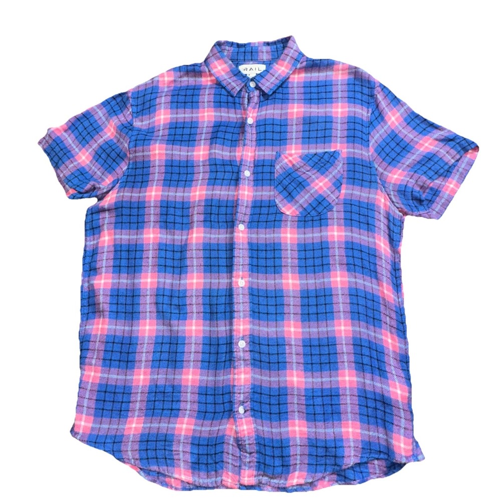 The Rail Men's Medium Button Up Rayon Short Sleeve Plaid